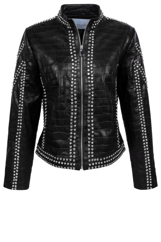 Pinto Ranch Black Leather Crystal Jacket