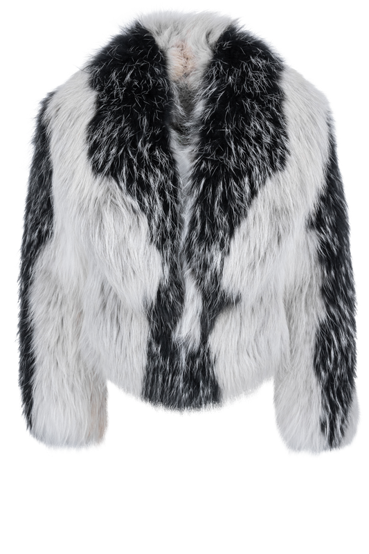 Pinto Ranch Black and White Fox Fur Jacket