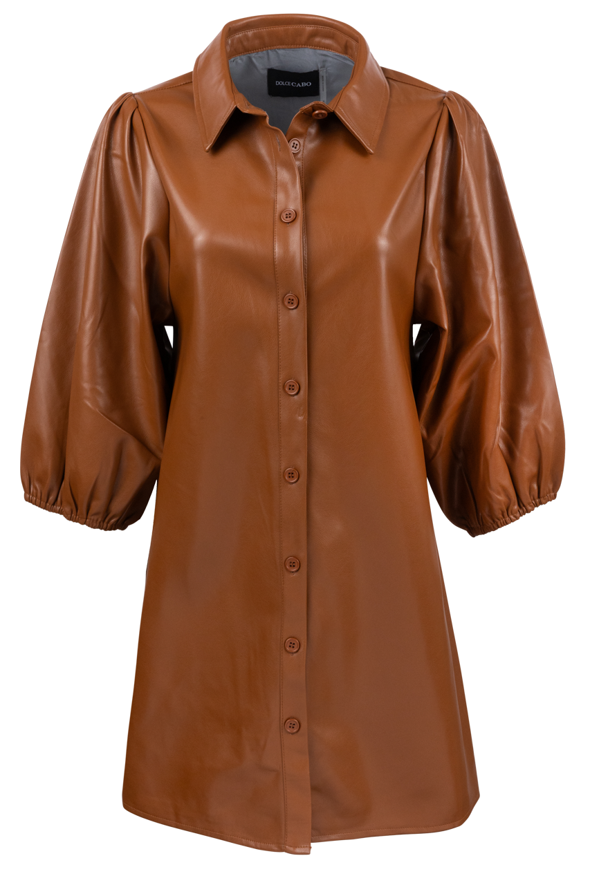 Dolce Cabo Vegan Leather Shirt Dress / XS / COFFEE Dolce Cabo Vegan Leather Shirt Dress / XS / COFFEE