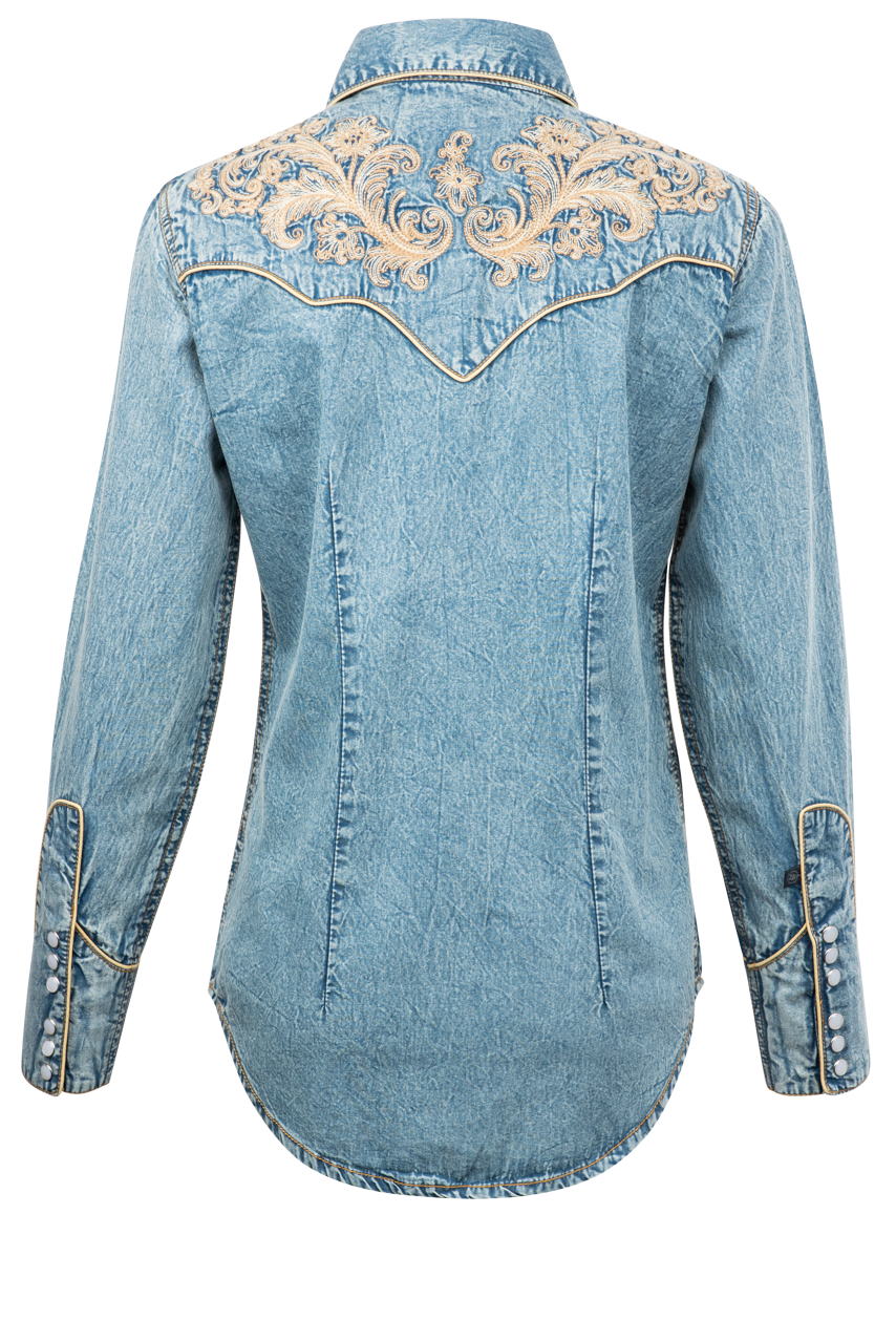 Rockmount Ranch Wear Floral Denim Western Shirt Pinto Ranch