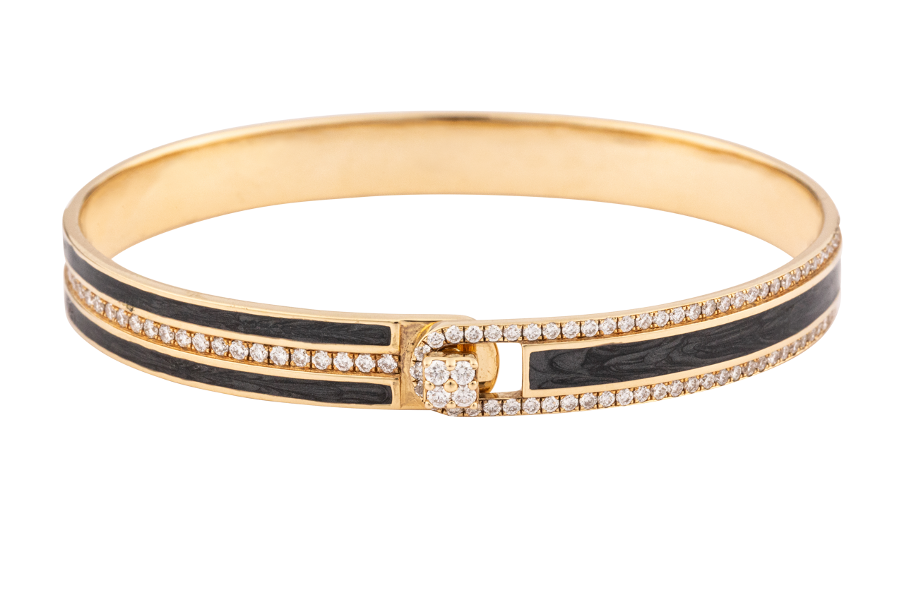 Diamond and Black Enamel Bangle