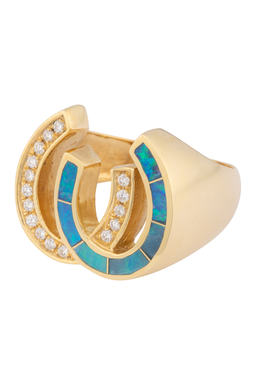 Opal & Diamond Interlocking Horseshoe Ring