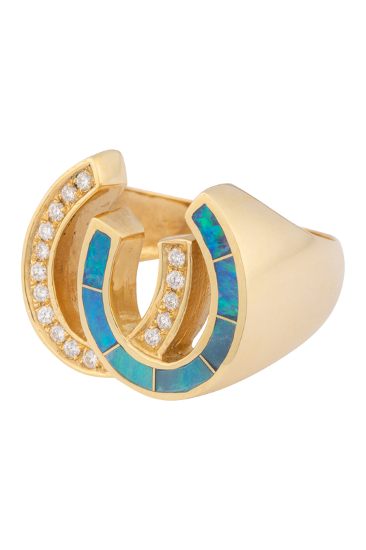 Opal & Diamond Interlocking Horseshoe Ring