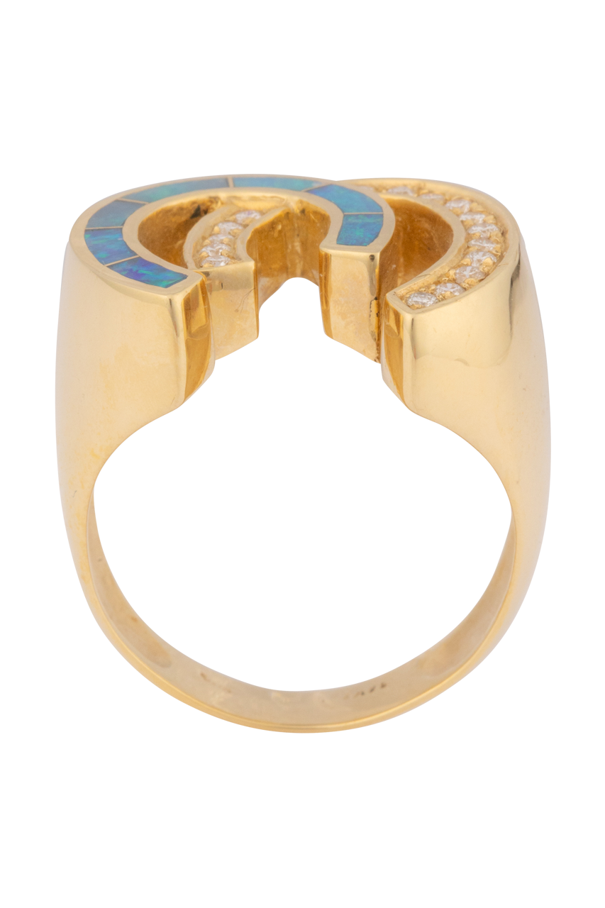 Opal & Diamond Interlocking Horseshoe Ring
