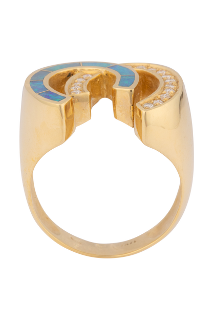 Opal & Diamond Interlocking Horseshoe Ring