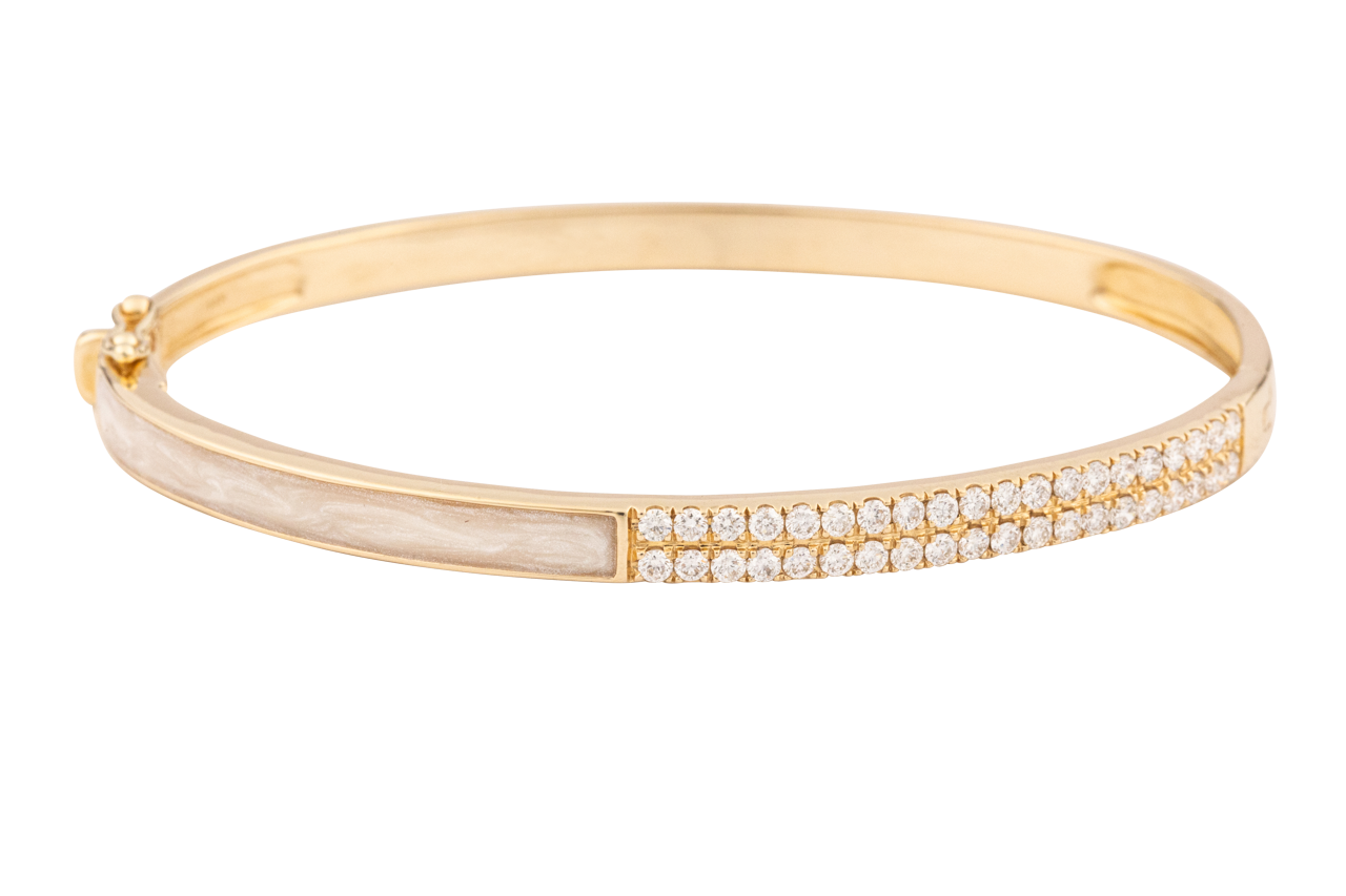 Diamond and White Enamel Bangle