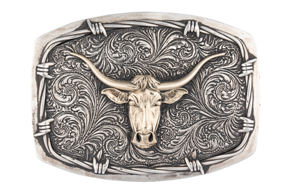 Gold Longhorn Barbed Wire Belt Buckle