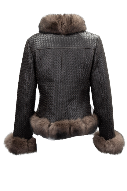 Pinto Ranch Brown Leather Woven Jacket