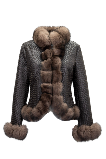 Pinto Ranch Brown Leather Woven Jacket