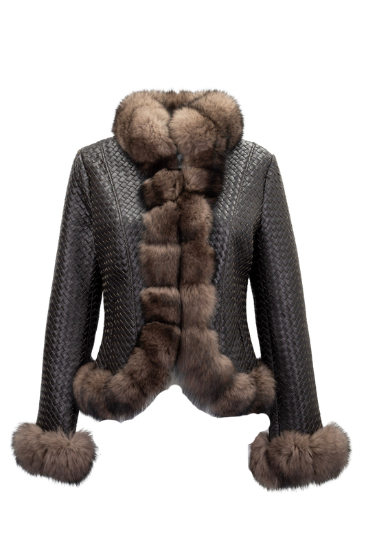 Pinto Ranch Brown Leather Woven Jacket