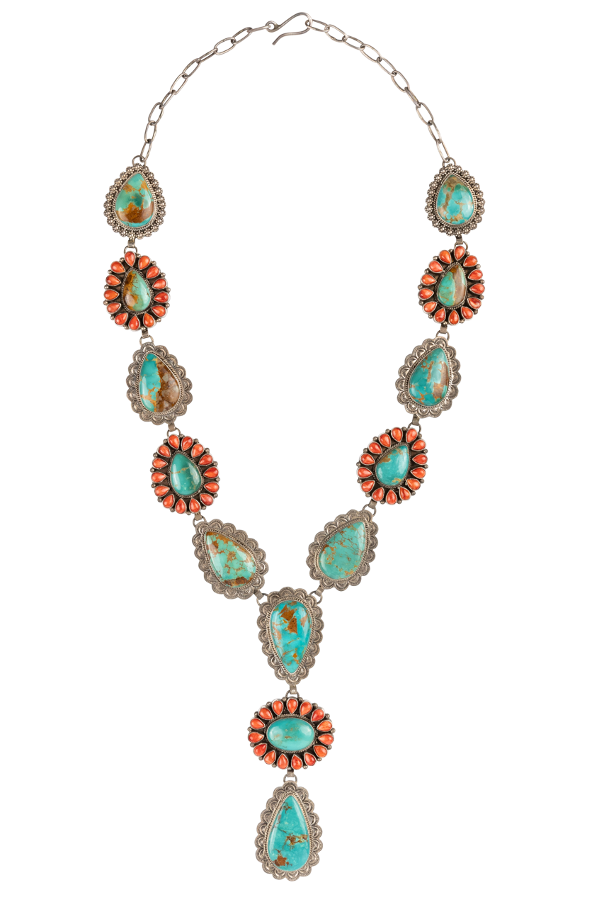 Turquoise and Coral Drop Necklace