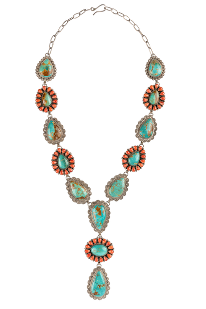 Turquoise and Coral Drop Necklace