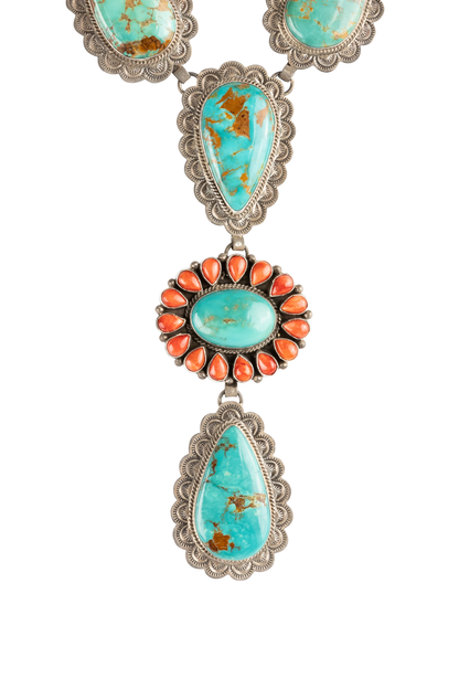 Turquoise and Coral Drop Necklace
