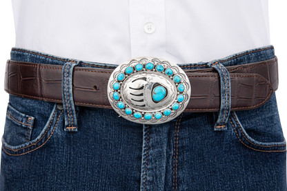 Turquoise Stone Bear Paw Belt Buckle