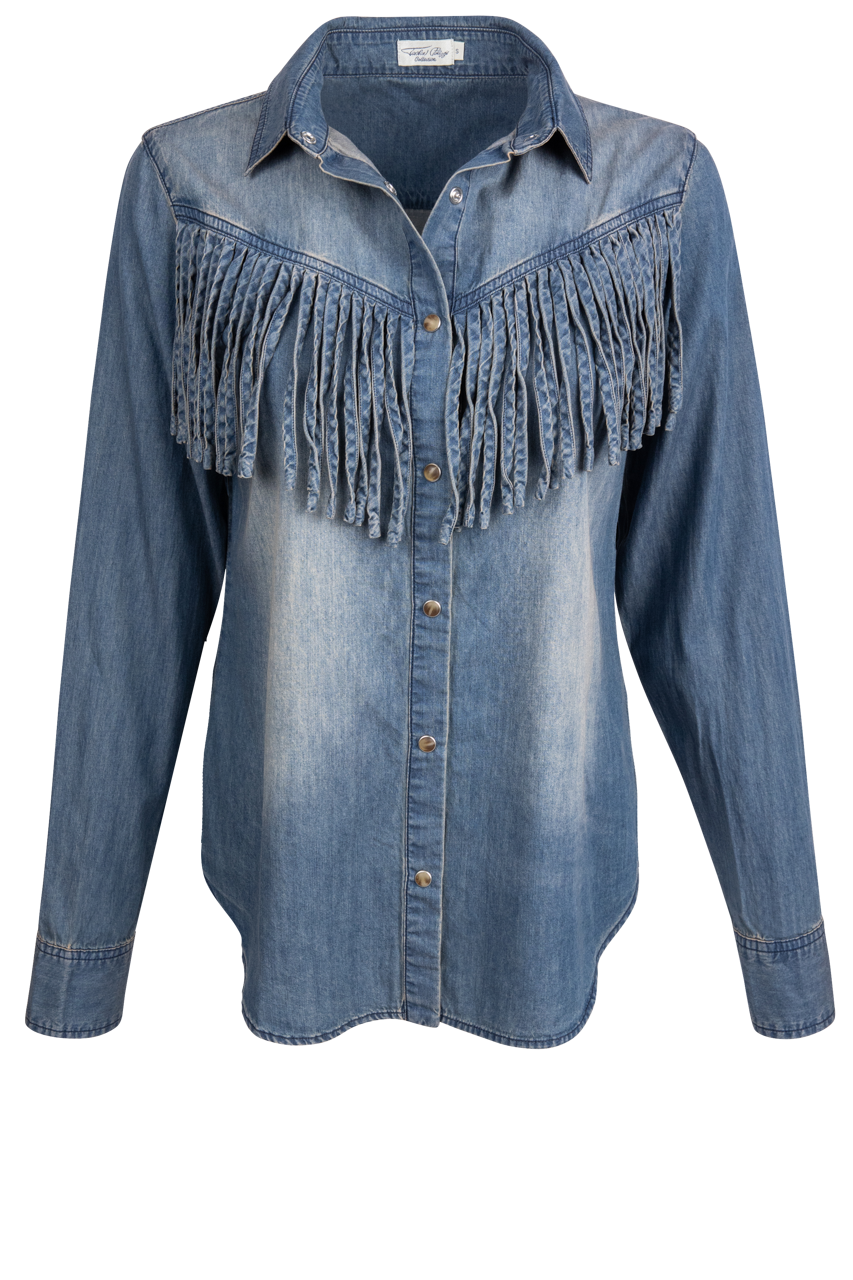 Tasha Polizzi Hart Denim Fringe Shirt