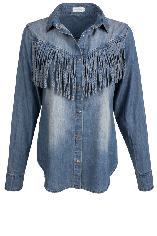 Tasha Polizzi Hart Denim Fringe Shirt