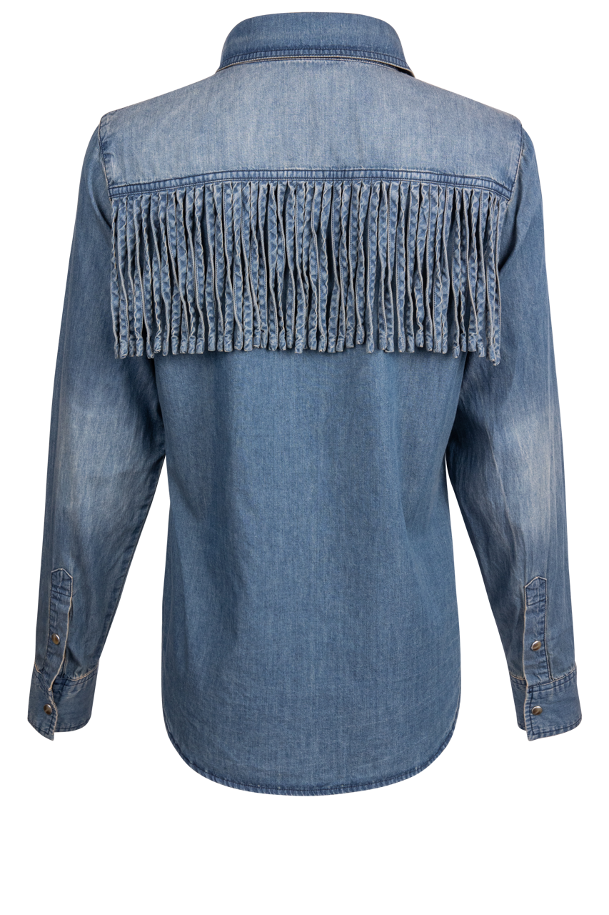 Tasha Polizzi Hart Denim Fringe Shirt