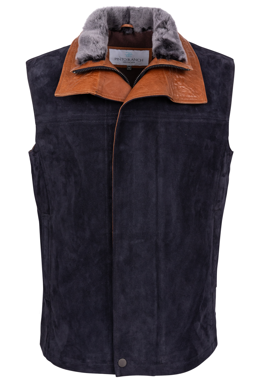 Pinto Ranch Navy Suede and Shearling Vest