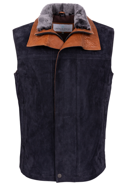 Pinto Ranch Navy Suede and Shearling Vest