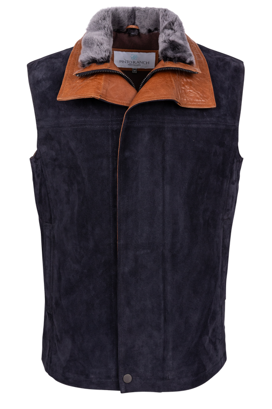Pinto Ranch Navy Suede and Shearling Vest