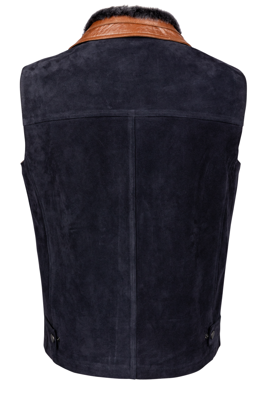 Pinto Ranch Navy Suede and Shearling Vest