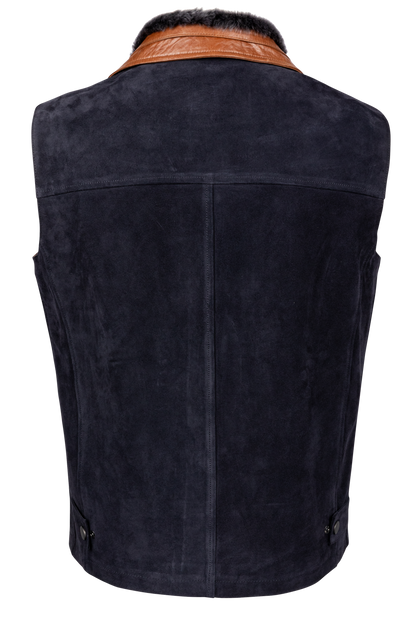 Pinto Ranch Navy Suede and Shearling Vest