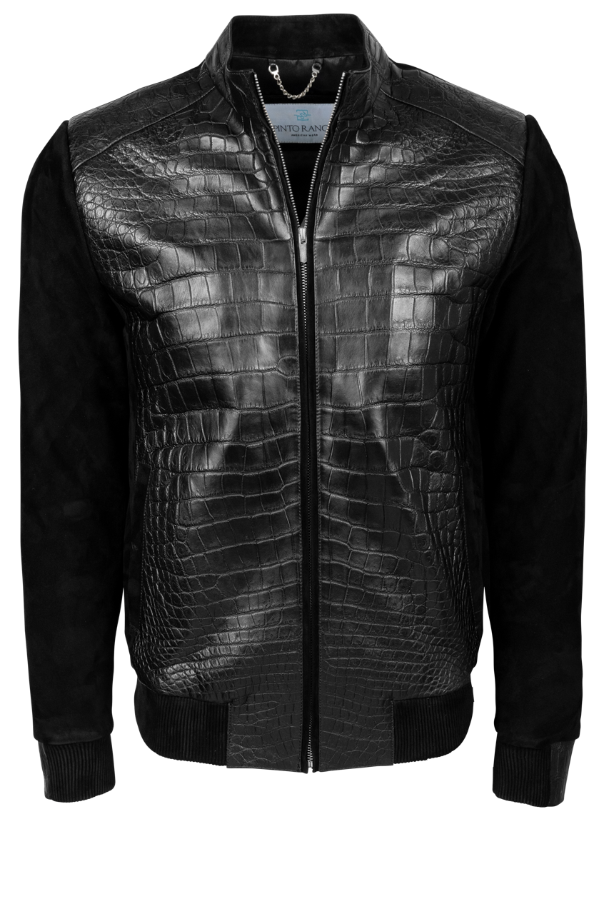 Pinto Ranch Black Alligator Bomber Jacket