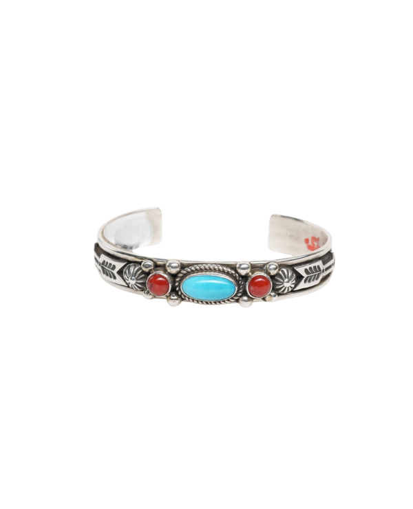Turquoise and Coral Cuff Bracelet