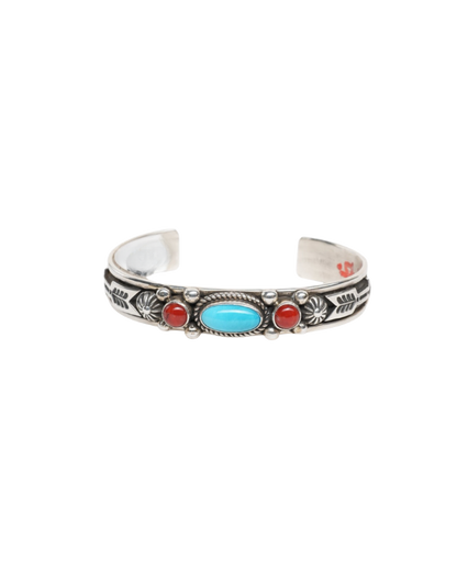 Turquoise and Coral Cuff Bracelet
