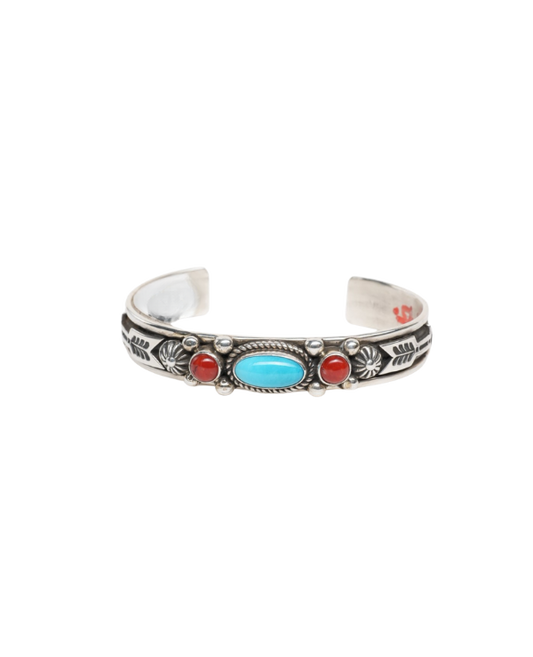 Turquoise and Coral Cuff Bracelet