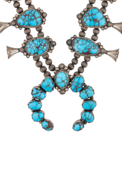 Vintage Navajo Sterling Silver Squash Blossom Necklace – Prince Turquoise