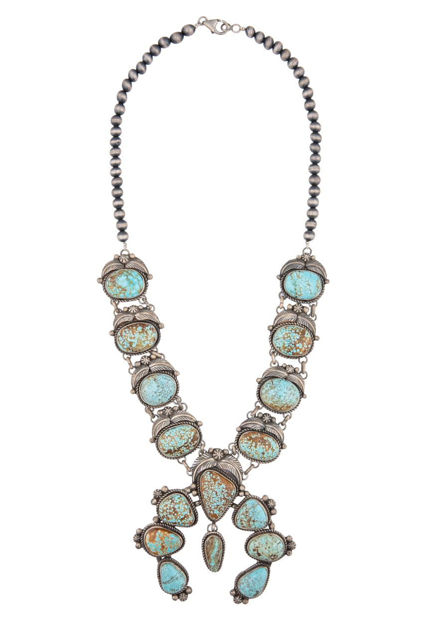 Vintage Navajo Sterling Silver Squash Blossom Necklace