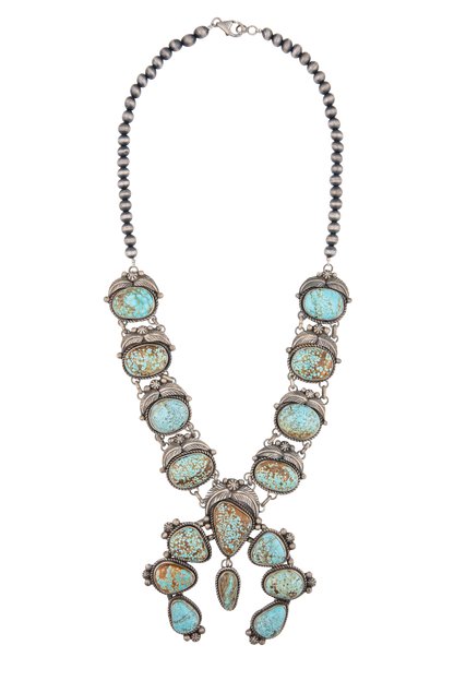Vintage Navajo Sterling Silver Squash Blossom Necklace
