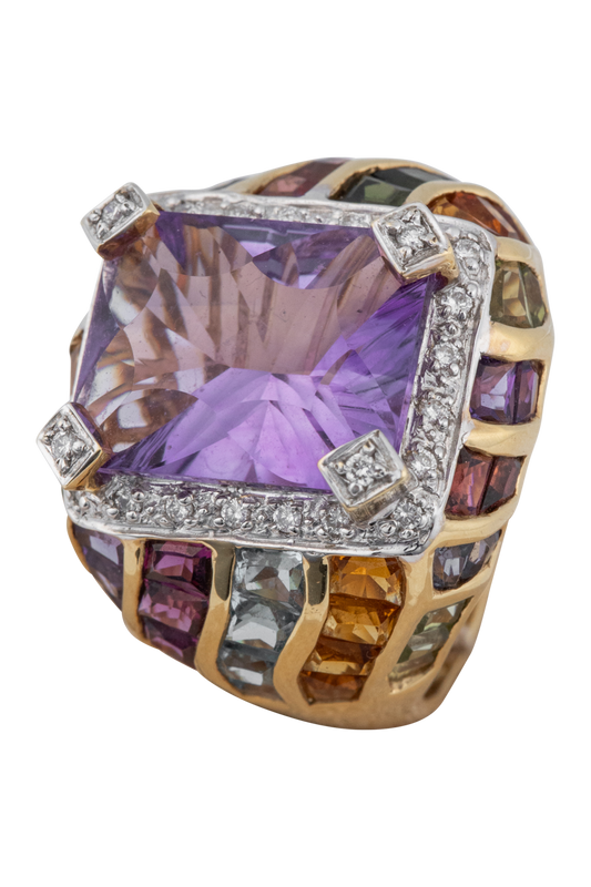 Amethyst & Diamond Halo Multi-Gemstone Ring