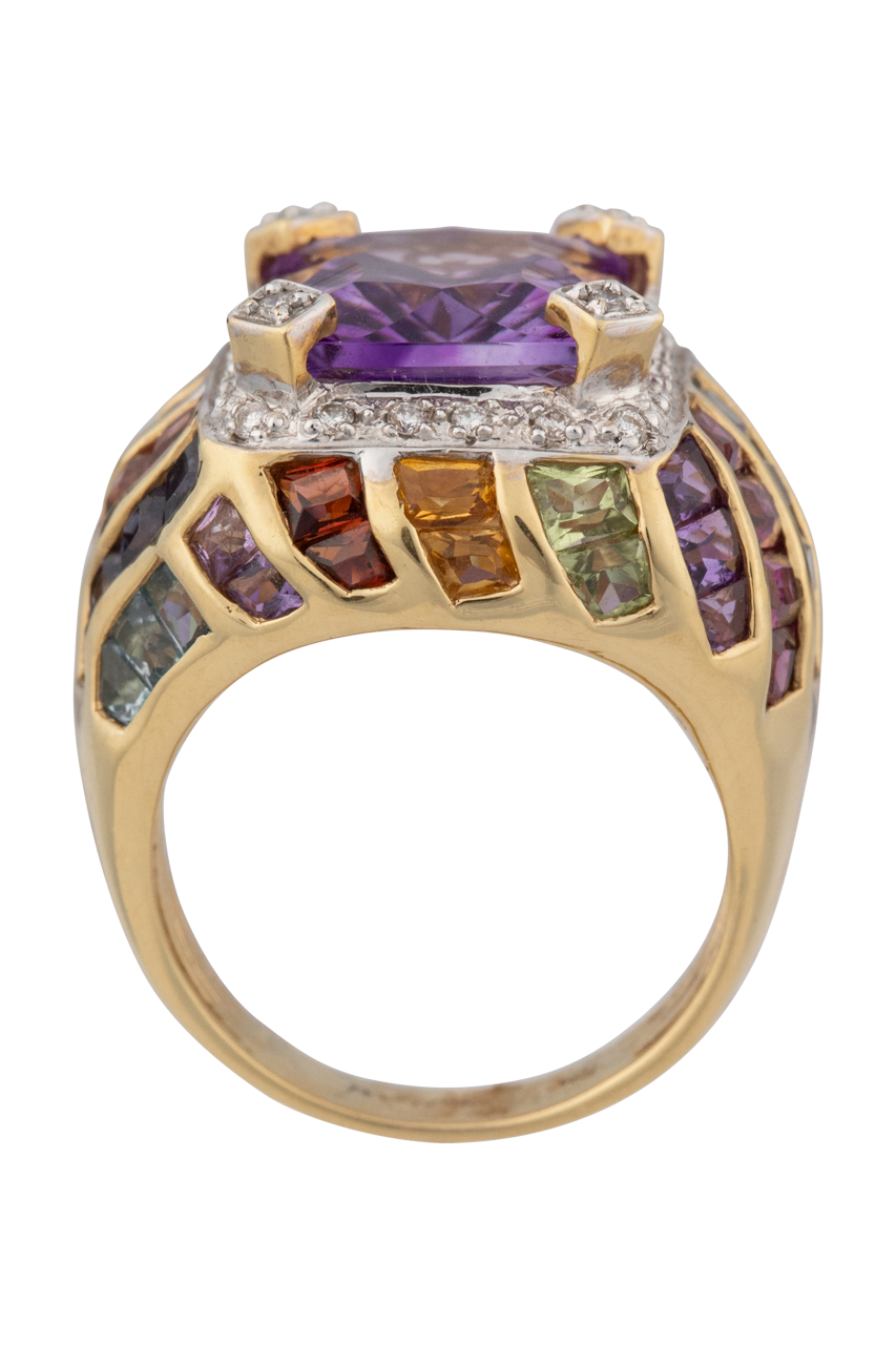 Amethyst & Diamond Halo Multi-Gemstone Ring