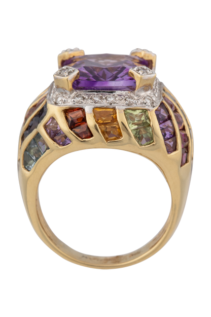 Amethyst & Diamond Halo Multi-Gemstone Ring