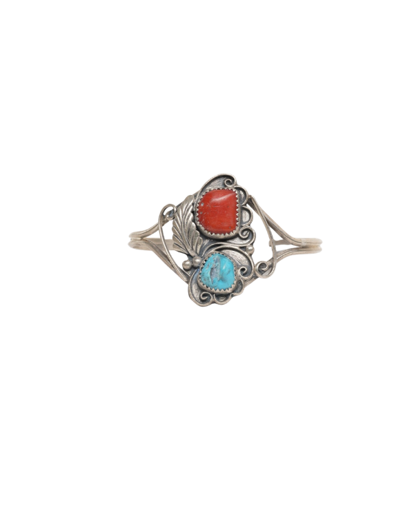 Large Coral and Turquoise Stone Bracelet