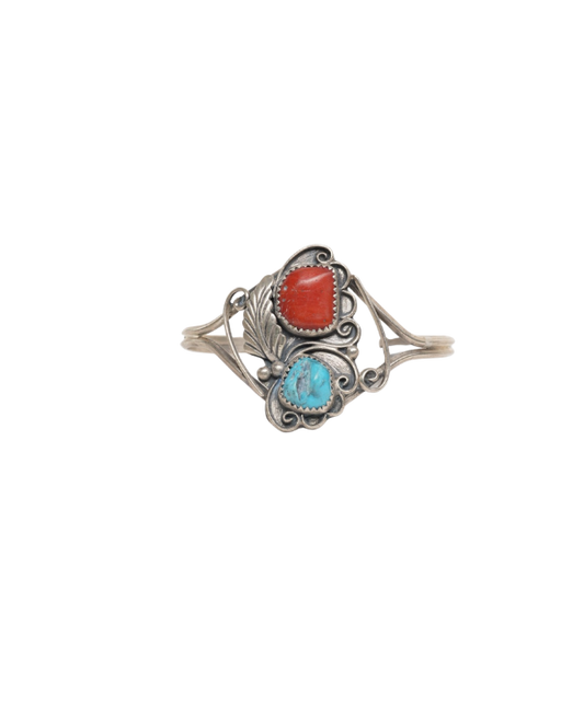 Large Coral and Turquoise Stone Bracelet