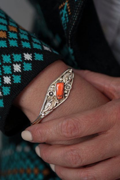 Silver and Coral Cuff Bracelet