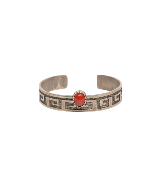 Single Stone Coral Cuff Bracelet
