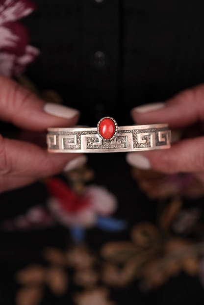 Single Stone Coral Cuff Bracelet
