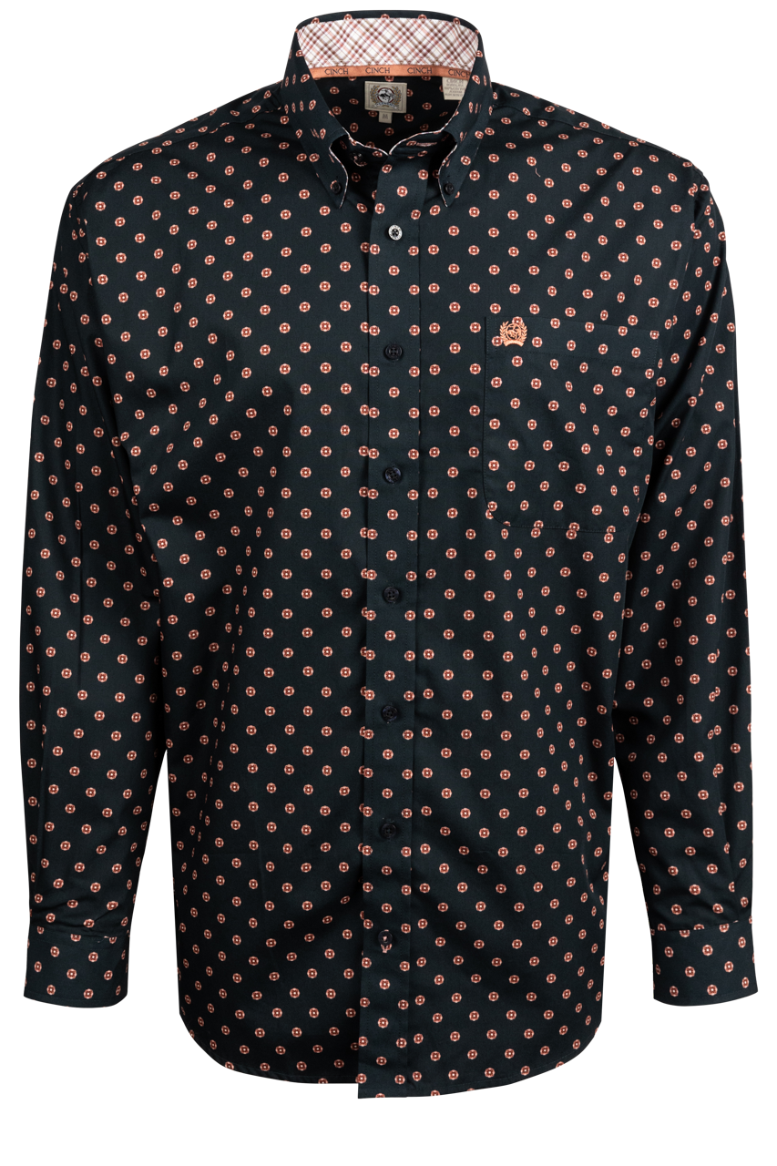 Cinch Foulard Print Button-Front Shirt - Navy