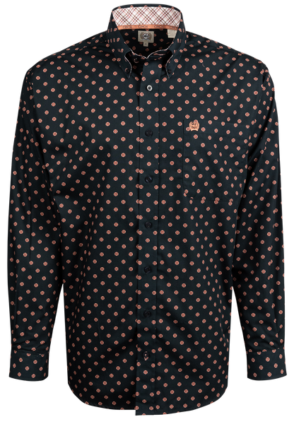 Cinch Foulard Print Button-Front Shirt - Navy