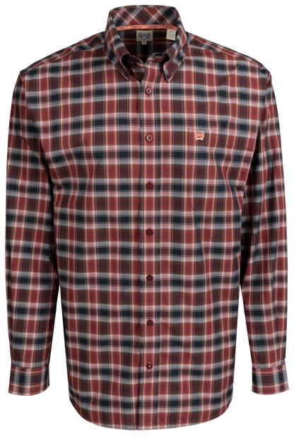 Cinch Plaid Button-Front Shirt - Burgundy