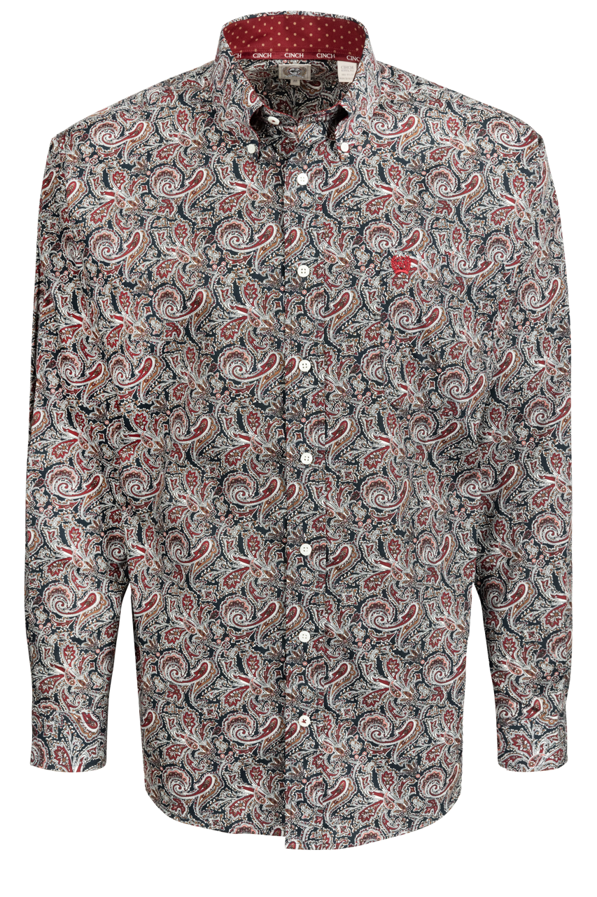 Cinch Paisley Button-Front Shirt - Navy
