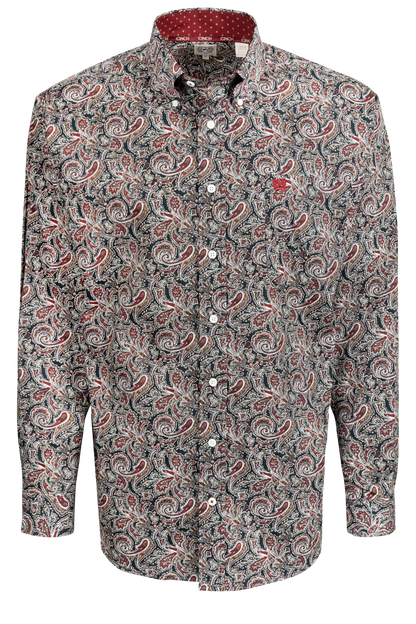 Cinch Paisley Button-Front Shirt - Navy