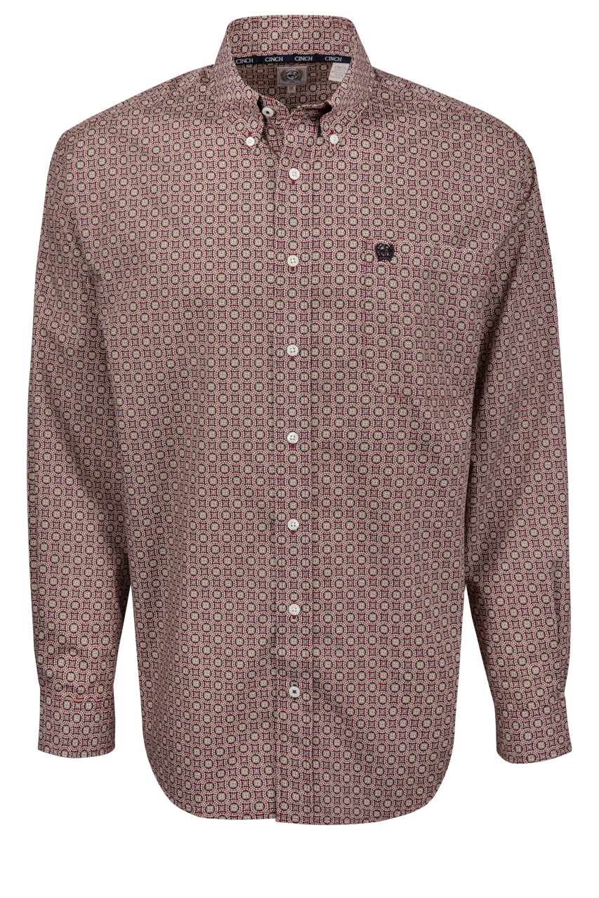 Cinch Foulard Print Button-Front Shirt - Burgundy