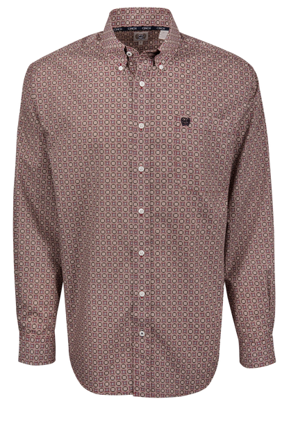 Cinch Foulard Print Button-Front Shirt - Burgundy