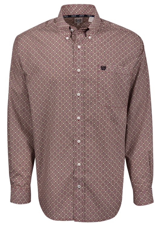 Cinch Foulard Print Button-Front Shirt - Burgundy