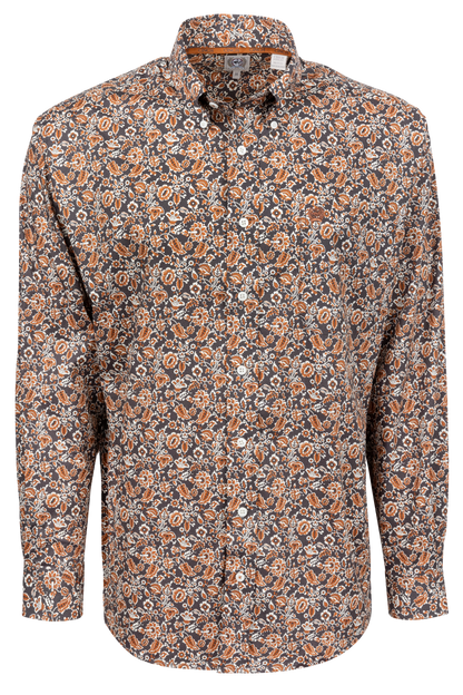 Cinch Floral Print Button-Front Shirt - Charcoal